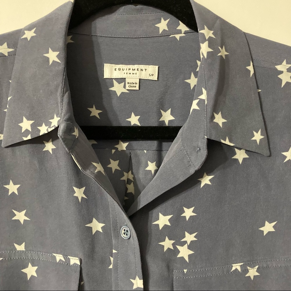 Equipment Silk Blue Star Print Button Down Shirt - Picture 3 of 5